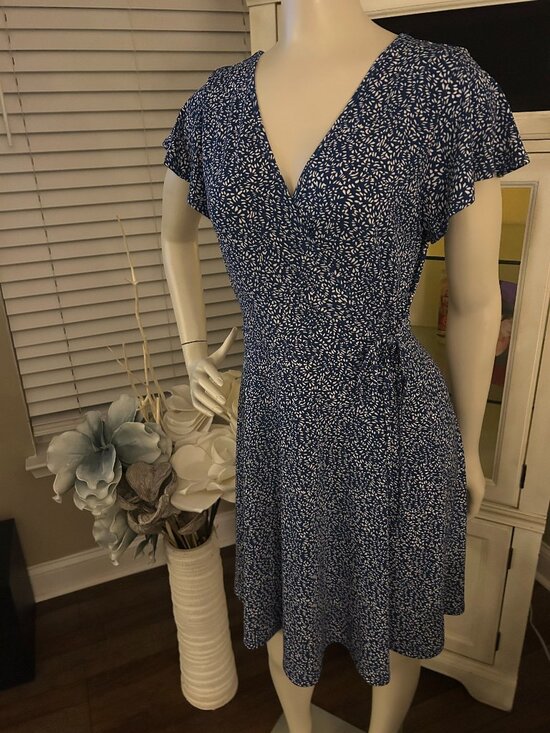 Kaleigh Soft Blue Floral Wrap Style Dress | Flowy Tie Waist Mini - Picture 2 of 6